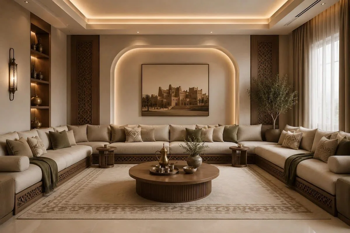 modern-saudi-majlis-design-2026 مجلس سعودي عصري يجمع بين الهوية التقليدية والتصميم الحديث