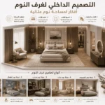إنفوجرافيك يوضح أساسيات وأفكار التصميم الداخلي لغرف النوم بالإضافة إلى استعراض أنواع مختلفة لغرف النوم.