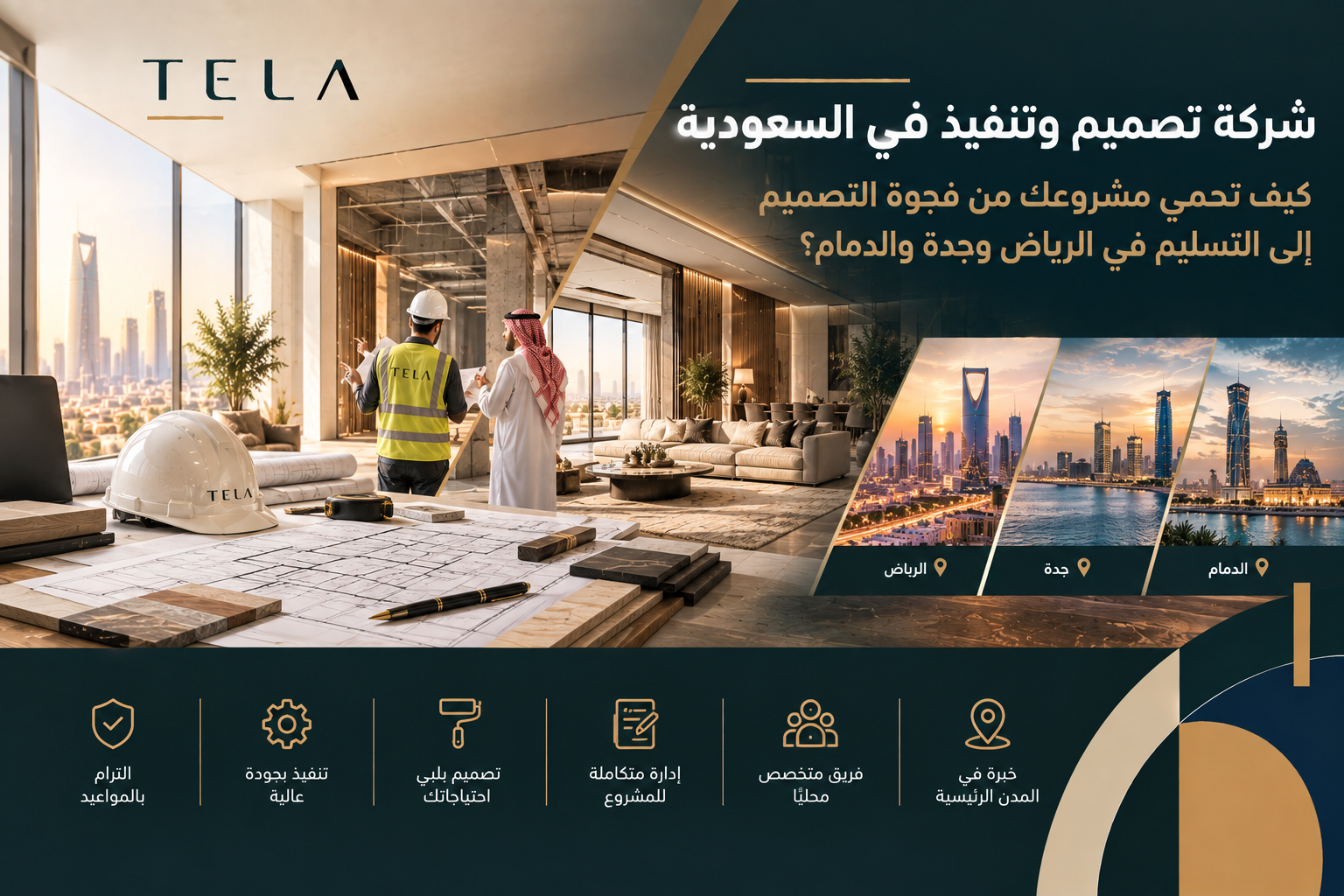 شركة تصميم وتنفيذ في السعودية تربط بين التصميم والتنفيذ وإدارة المشروع في الرياض وجدة والدمام